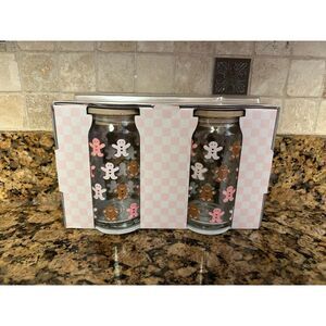 Peppermint and‎ Pine Pink Gingerbread Christmas glass sippers with straws